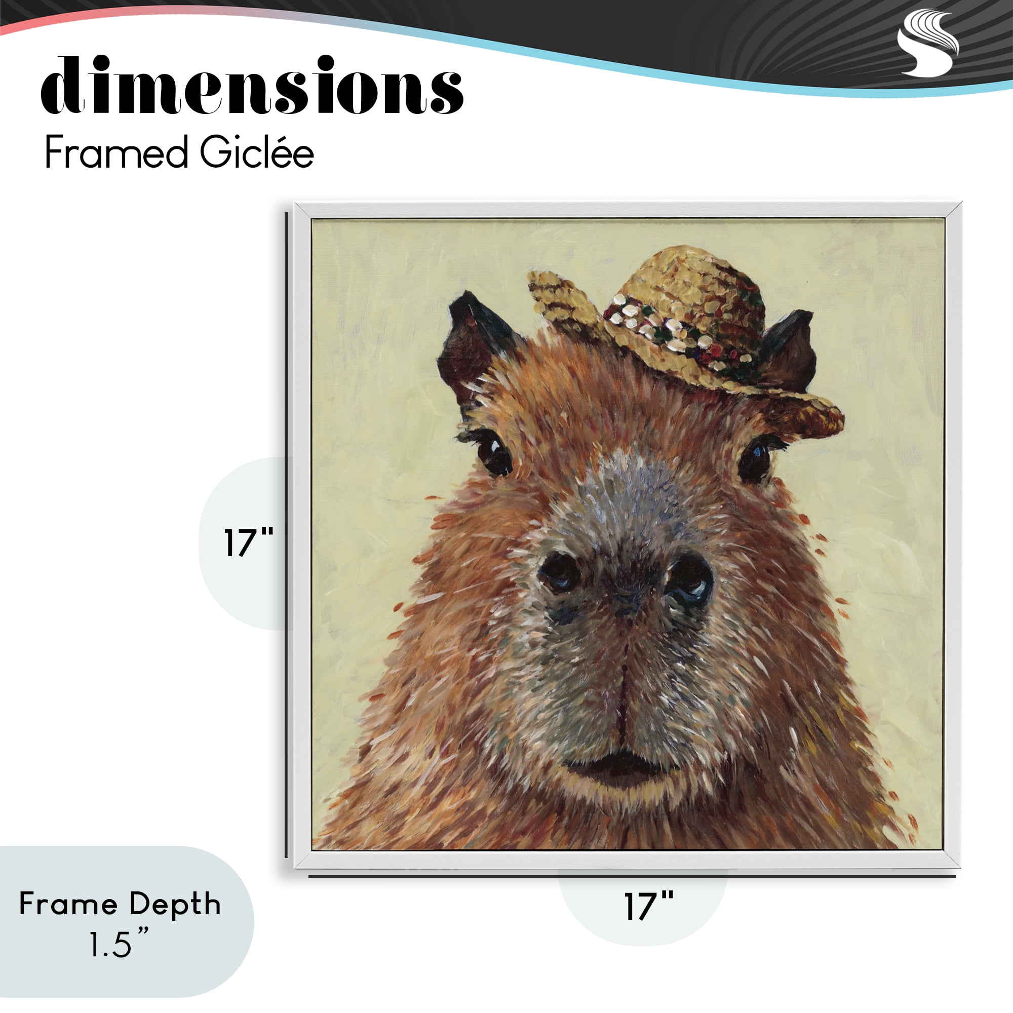 Stupell Industries Capybara with Straw Hat White Framed Giclee Art, design by Studio Bautista