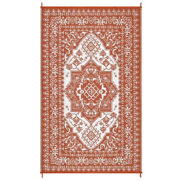 EastVita Tapis Rectangulaire en Plastique Rouge et Blanc 9 x 18 Pi (Taille Réelle) pour Plage, Vérandas, Patio, Pique-Nique, VR, Camping, Garage, Fleurs, Style Persan