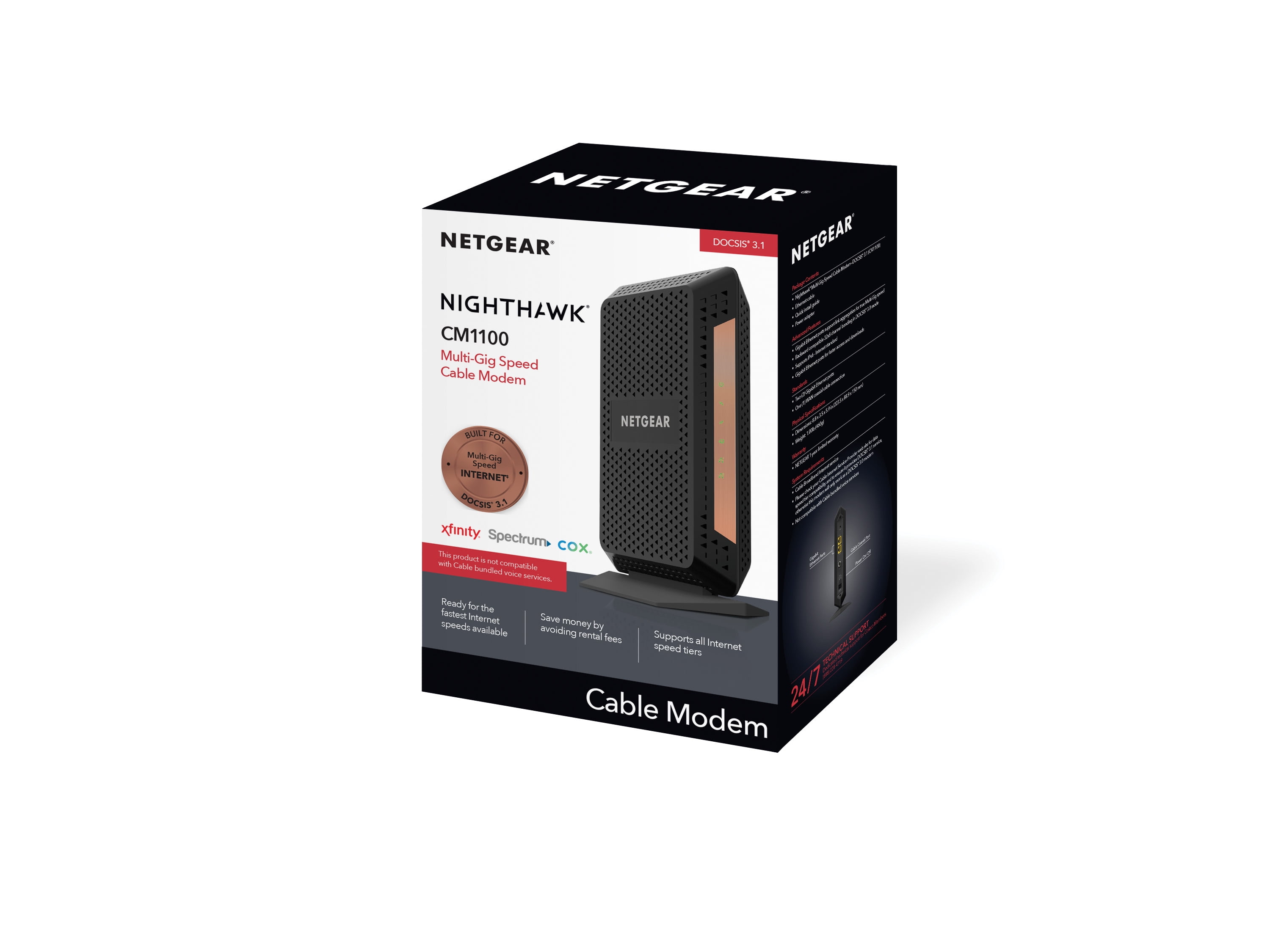 NETGEAR Nighthawk® Multi-Gig Speed Cable Modem DOCSIS® 3.1, speeds up to 2Gbps (CM1100-100NAS)
