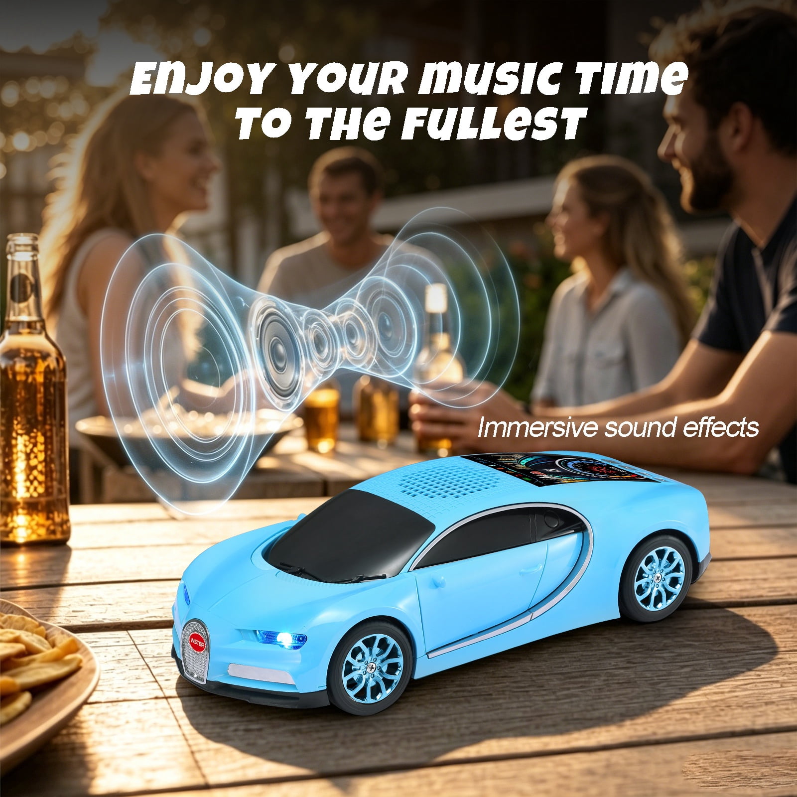 WSTER WS-660 portable Bluetooth speaker is a cool, car-shaped wireless speaker with LED lights, an FM radio, and TF card support.Suitable for desktop decorations/computer use/outdoor use/party use