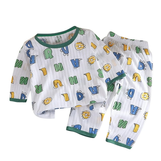 MIASHUI Pyjama 2 Pcs pour Garçons et Filles, T-Shirt à Manches Courtes et Pantalon, Imprimé Mignon, Vêtement de Nuit, Vert Pâle, 3-4 Ans