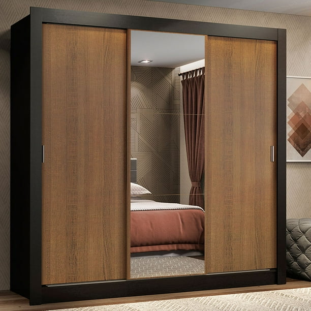 Ropero Closet Madesa Lyon 3 Puertas 1 Con Espejos 205 cm Alto x 170 cm Ancho x 46 cm Fondo