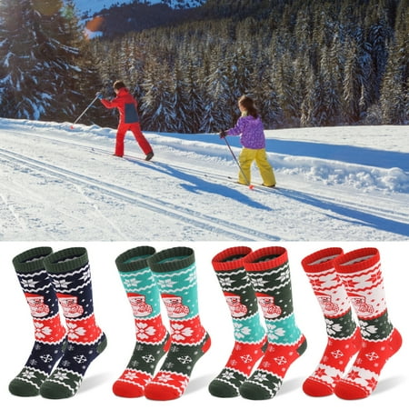 

1 Pair Hiking Socks Non-Slip Cuff Anti-pilling High Elastic Sweat-absorbing Christmas Pattern Keep Warm Stretch