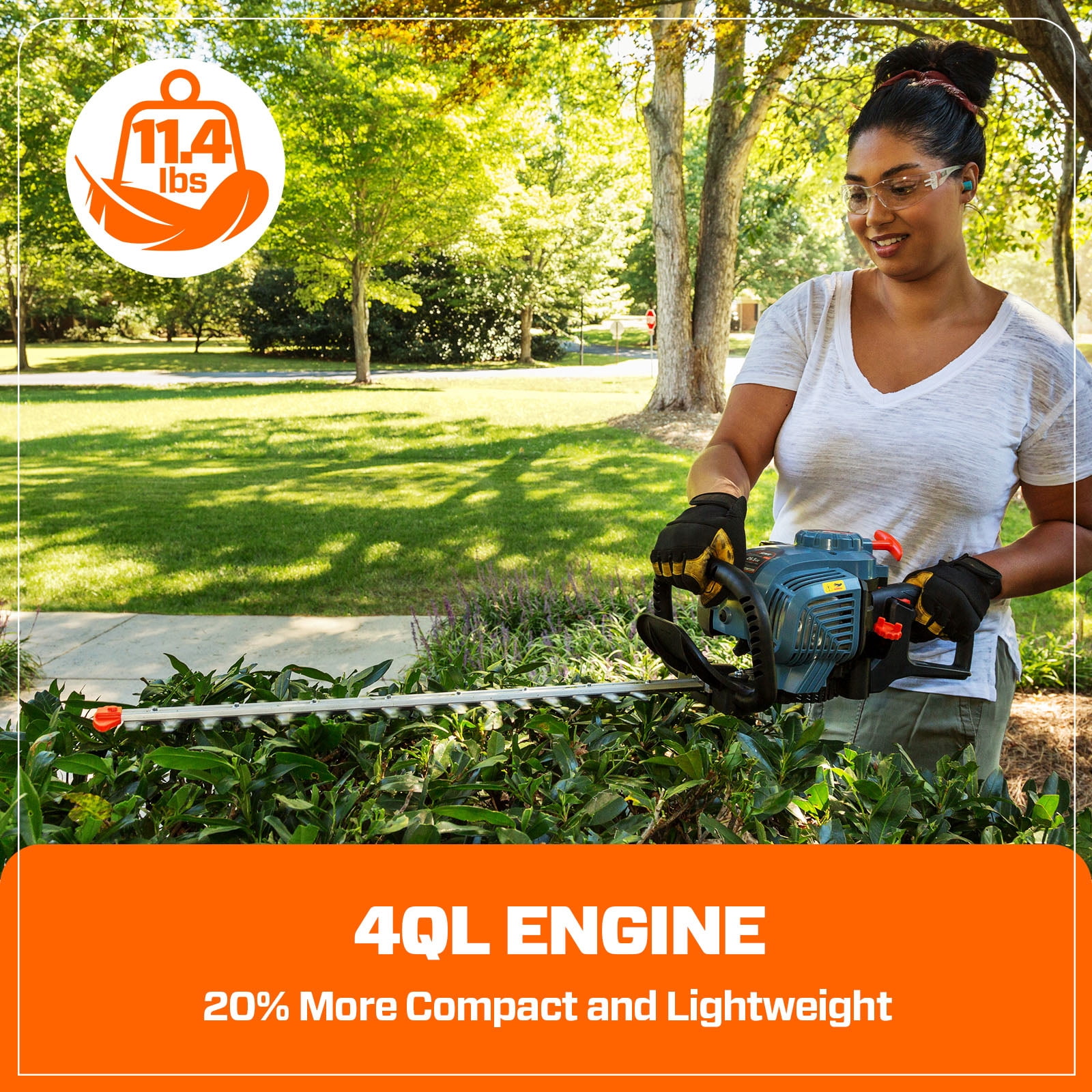 Senix 4-Cycle Gas Powered Hedge Trimmer, Heavy Duty Lightweight Lawn Cutter, 26.5cc, Dual Action Cutting Mechanism, HT4QL-L