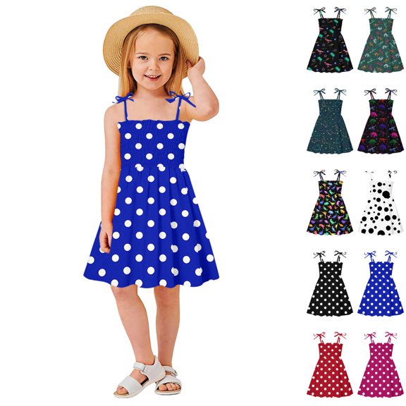Bmisegm Dress for Girls Summer Polka Dot Print Sleeveless Strappy Casual Party Outfit for Toddler Kids Little Girl Dresses
