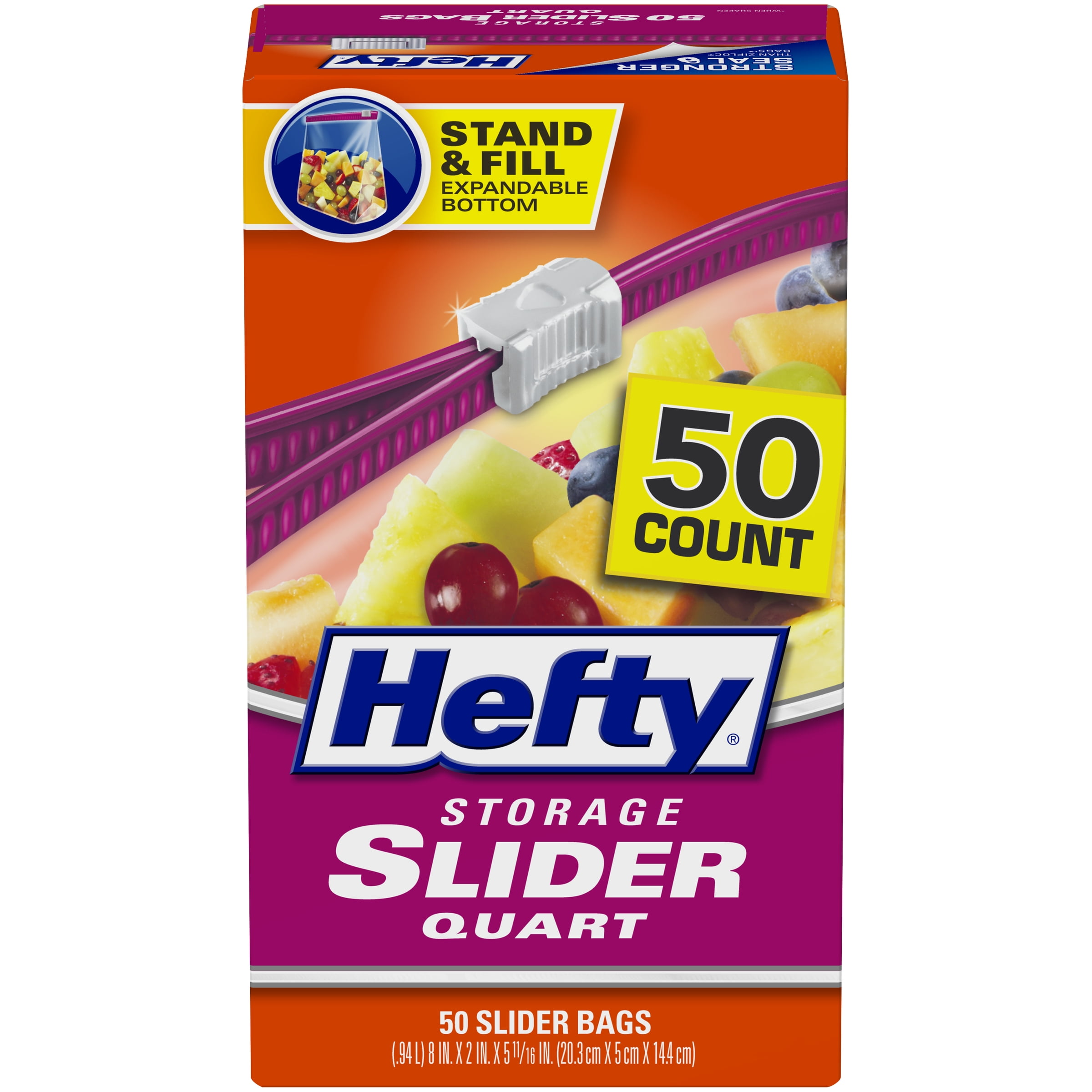 Hefty Slider Storage Bags, Quart Size, 50 Count
