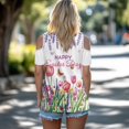 thumbnail image 3 of POLERO Easter Cold Shoulder Tops for Women Tulip Floral Print Summer Short Sleeve Shirts Ladies Ruched Blouse Classic Sexy V Neck Tunic Cut Out Design Soft Lightweight S, 3 of 7