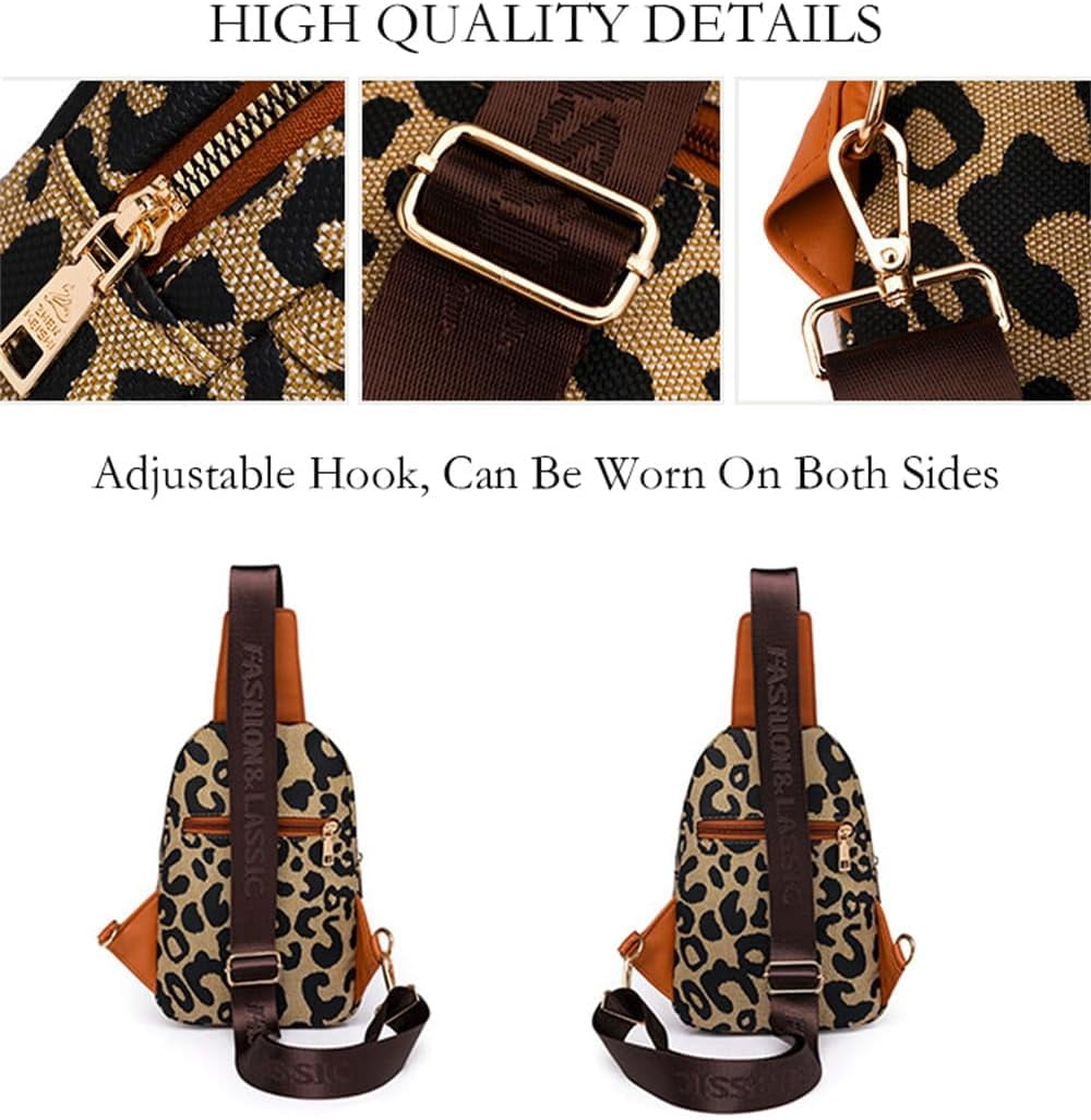 Leopard Print Chest Bag for Women Cheetah Print Crossbody Sling Bag Purse Casual Multi Zipper Travel Hiking Daypack (Leopard-1)