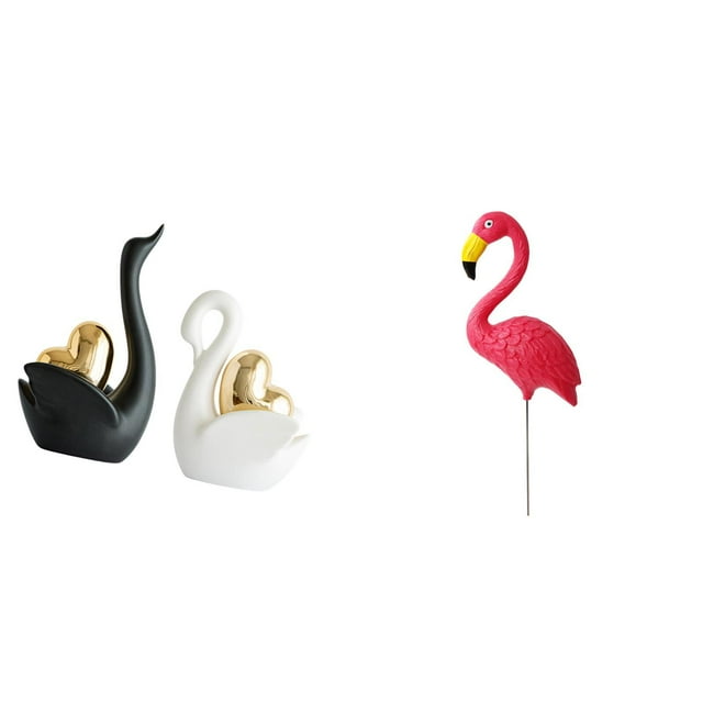 Estatua de cisne, escultura de animal de cerámica moderna, centro de mesa, adorno de estaca de flamenco para jardín con líneas elegantes, adecuado par