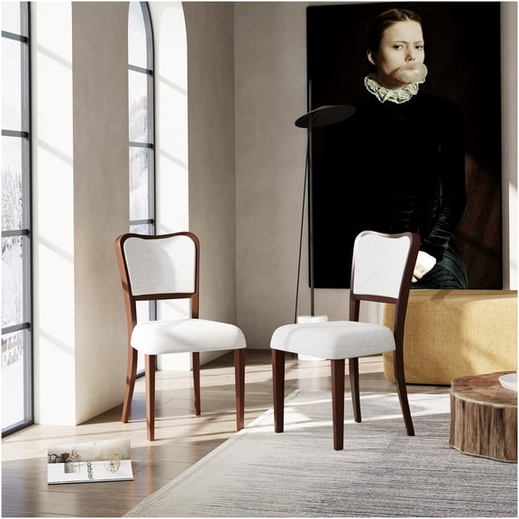 Walnut Upholstered Dining Chairs Set of 2, Traditional Fabric Side Chairs with Curved Backs for Elegant Dining Room Seating