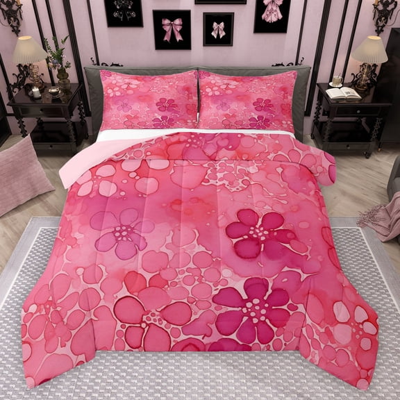 Feelyou Watercolor Flower Women Bedding Comforter Set, Pink Cherry Blossoms Twin Comforter Sets, Artwork Style Reversible Bedding Set, Luxury Bedroom Decor, 2-Piece