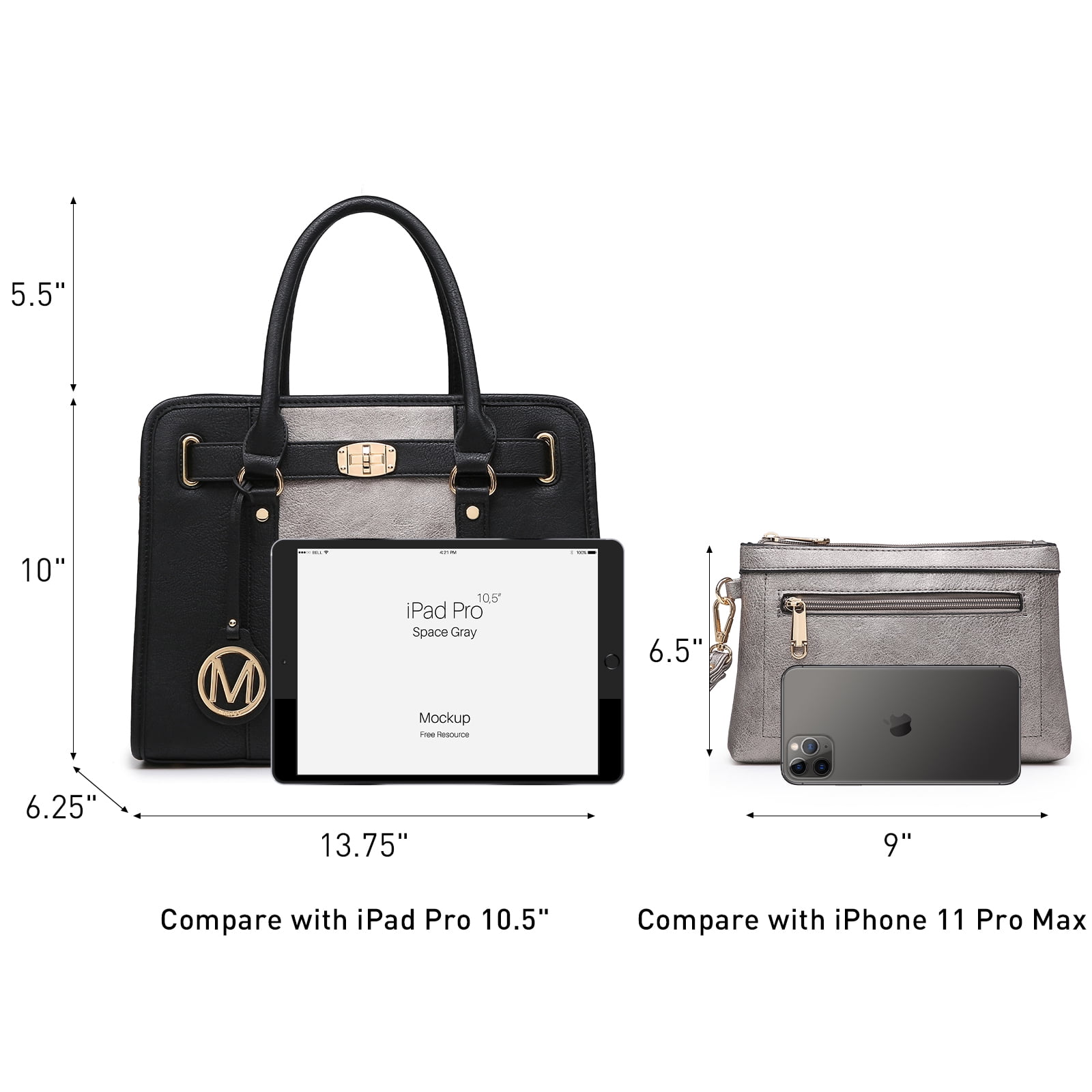 MKP Womens Satchel Female Handbags Two Tone Vegan Leather Shoulder Bag with Wallet 2pcs Set