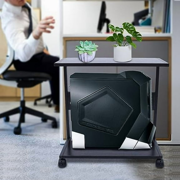 2-Tier Computer Carts & Machine Stands Rolling Computer Stand Each Layer Max 20kg/44lbs Load-Bearing PC Stand CPU Stand for Floor with Lockable Wheels Under Desk Fits Most PC