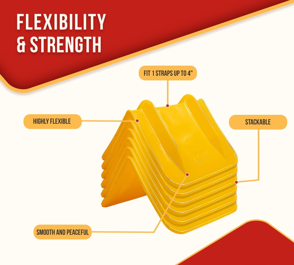 4 Pack 8"x8"x12" Yellow Flatbed Corner Protector - V Shaped Edge Guard for Tie-Down Winch & Ratchet Straps - Fit 1 Straps Up To 4"- Plastic Corner Protector for Trailer Cargo Load