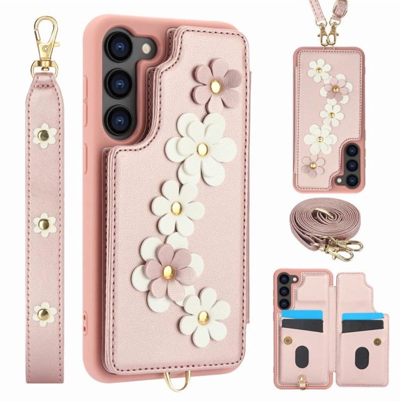 Tianyeda Designed for Samsung Galaxy S26 Plus Case Wallet with Card Holder, Shockproof with Stand Crossbody Wrist Strap Women Cases for Samsung S26 Plus Pink