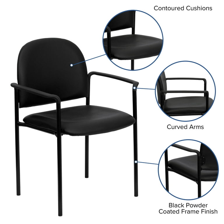 Flash Furniture Comfort Black Vinyl Stackable Steel Side Reception Chair with Arms