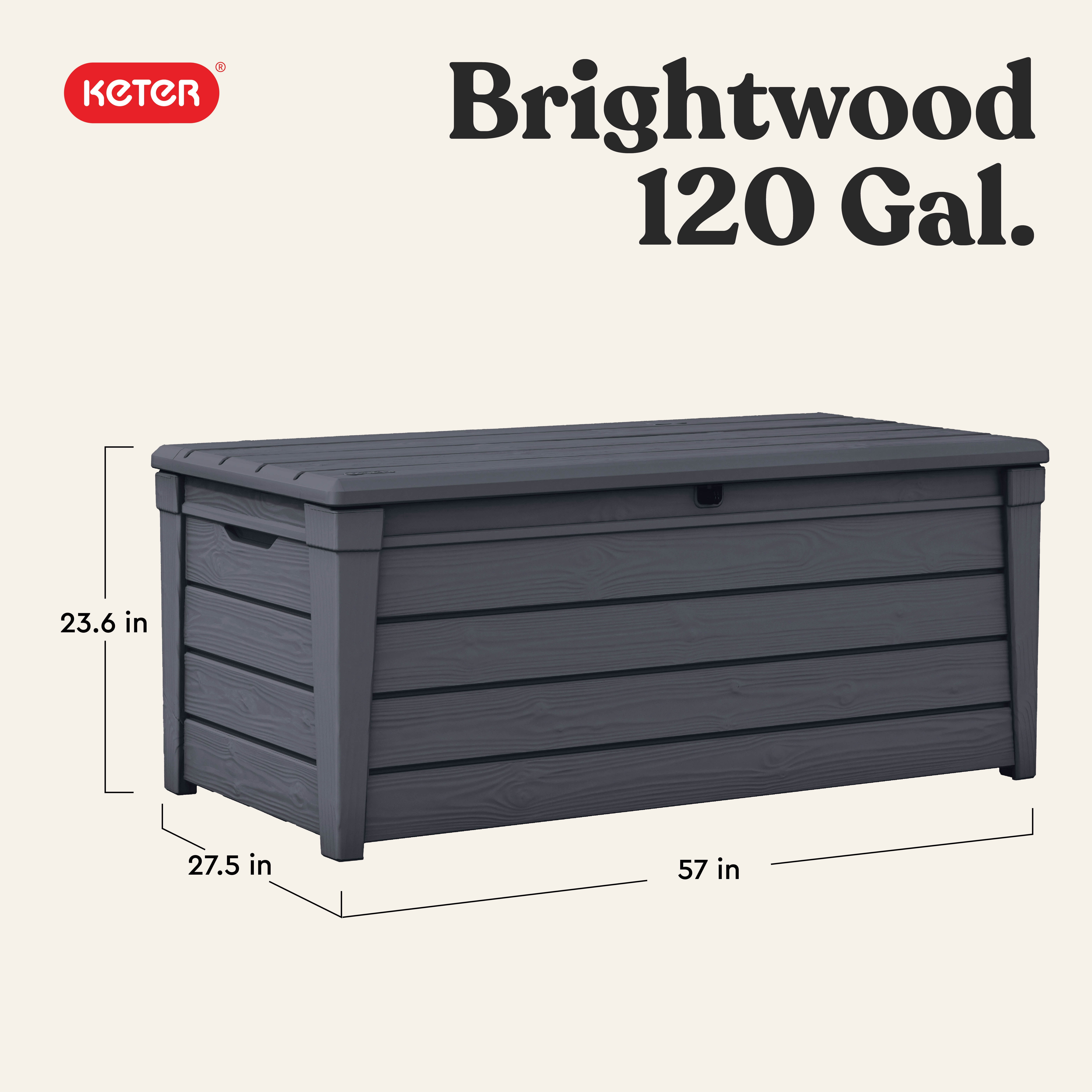 Keter Brightwood 120 Gallon Durable Resin Outdoor Deck Box Storage Organization, Anthracite Gray