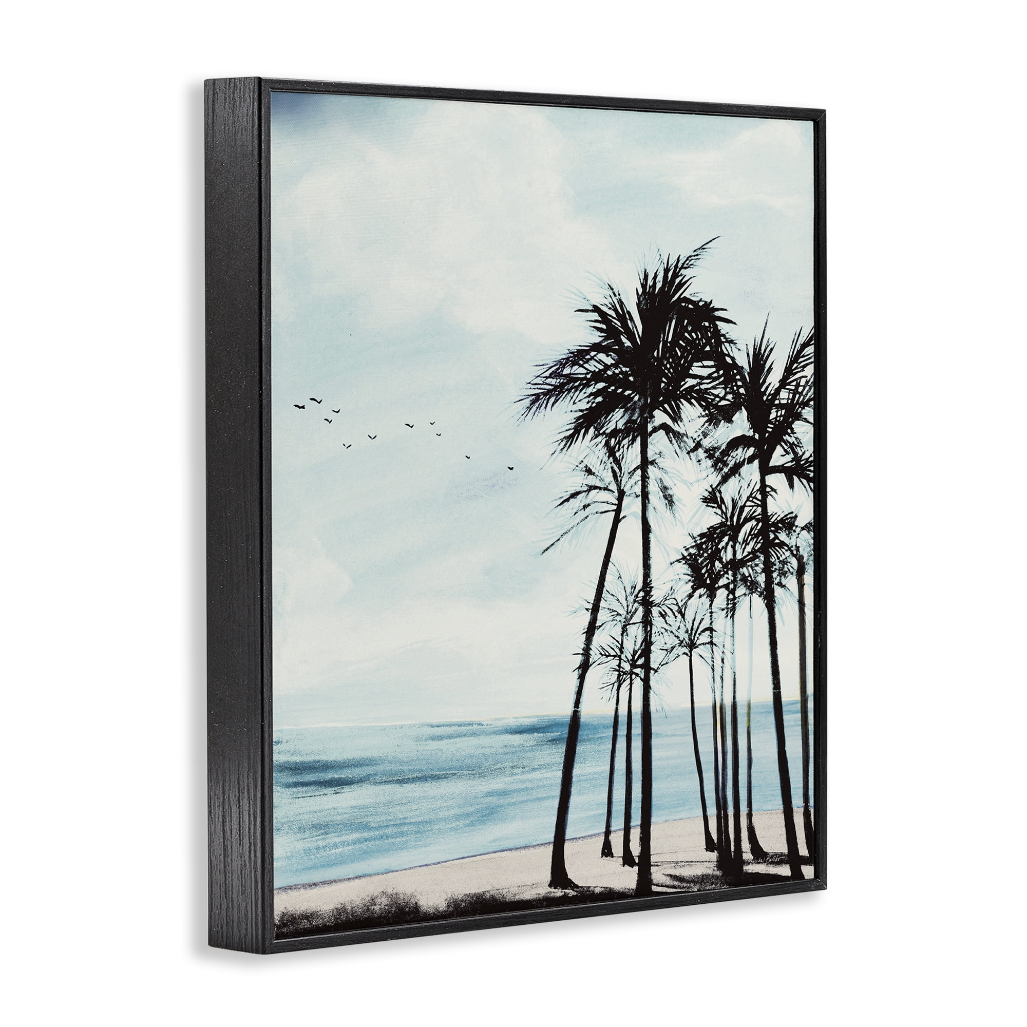 Stupell Industries Summer Beach Silhouette Coastal Painting Black Framed Art Print Wall Art, 16 x 20