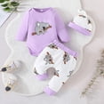 thumbnail image 5 of Byoo Koala Print New Born Girls Outfits Long Sleeve Crew Neck Onesies Pants Hat 3PCS Baby Clothes Set Soft Daily Outfits Set, 5 of 5