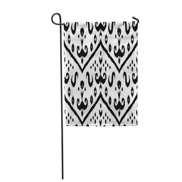 POGLIP Pattern Black and White Ikat Middle East Traditional Silk Eastern Garden Flag Decorative Flag House Banner 12x18 inch