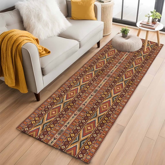 Brown Southwest Aztec Kitchen Runner Rug 2x6 Washable Runners for Hallway Non Slip Farmhouse Vintage Geometric Large Area Rug Indoor Floor Carpet for Bathroom Laundry Entryway Bedroom Living Room
