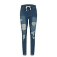 thumbnail image 4 of Jjayotai Women Plus Size Ripped Stretch Skinny Jeans, Drawstring High Rise Boyfriend Distressed Denim Jegging Blue-7 S, 4 of 9