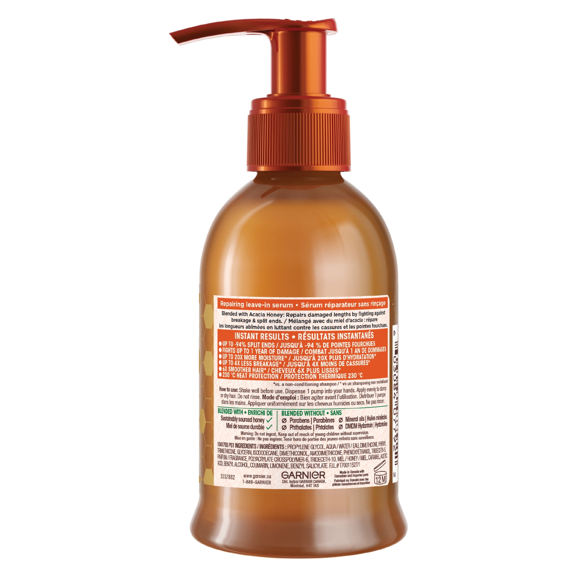 Garnier Whole Blends Honey Treasures Repairing Hair Serum for Dry Damaged Hair, Non-sticky & non-greasy, Smoother hair & split ends reduction, 150ml, Damaged hair split ends repair