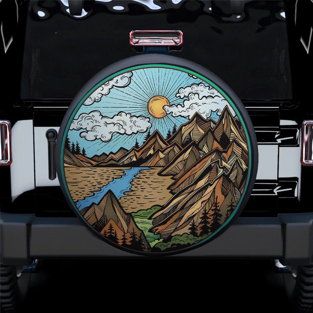 Mountain Road With Compass Tire Cover 4WD 4x4 SUV Navigation Spare Wheel Protector Land Cruiser Prado 14-17h