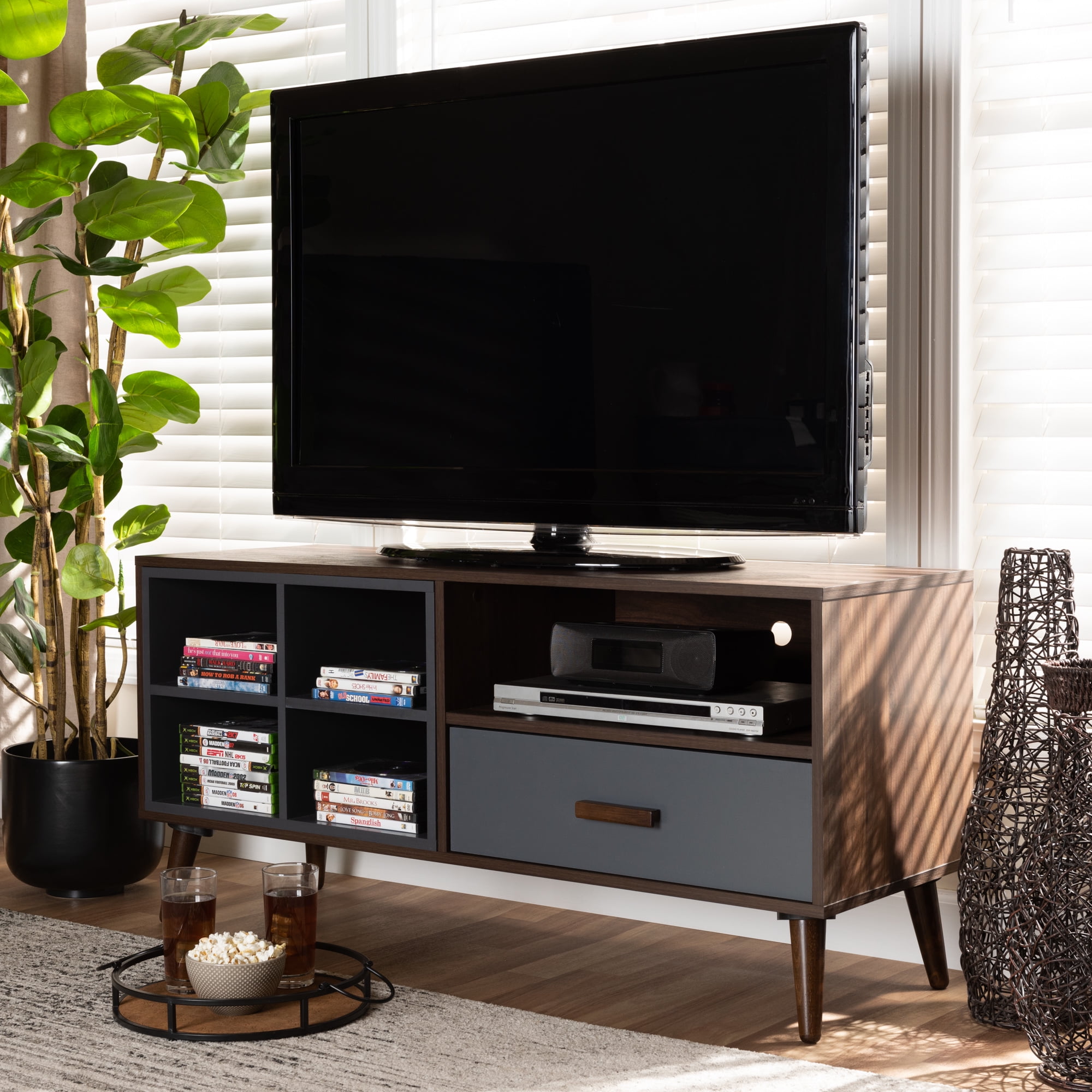 Baxton Studio Beasley 70 - Inch Dark Brown TV Cabinet with 2