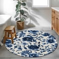 thumbnail image 3 of Round Rugs 3Ft, Navy Blue Botanical Peony Round Area Rug Washable Indoor Throw Carpet, Vintage Floral Blossom Small Non Slip Circle Rug for Bedroom Living Room Home Decor Aesthetic, 3 of 8