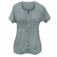 thumbnail image 4 of asdoklhq Juniors Plus Tops & T-Shirts,Women Solid V-Neck Lace Crochet Eyelet Short Sleeve Casual Shirts Blouses Tops, 4 of 5