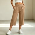 thumbnail image 2 of LumiAtelier Womens Stretch Fleece Cropped Pants Elastic Drawstring Waist Loose Casual Pants With Side Pockets, 2 of 9