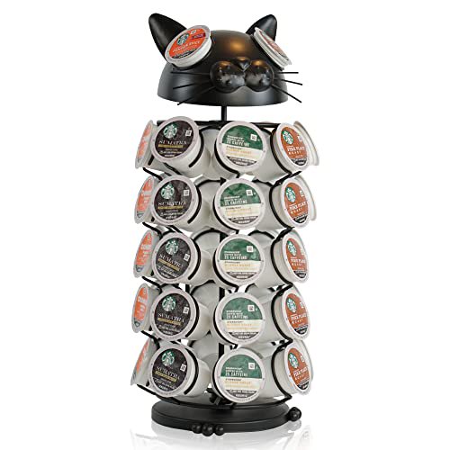 Made Easy Kit Carousel Coffee Pod Holder, Compatible with Keurig K-Pods K-Cups, Countertop Rack Storage Organizer, Metal Home and Kitchen Decor, Capsule Café Station Bar (Large, Black Cat)