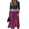 thumbnail image 2 of BOMYJESK Womens Summer Dresses Ruched Flowy Long Sleeve a Line Dress Elegant Formal Lightweight Breathable Work Dresses Dark Purple 2XL, 2 of 5