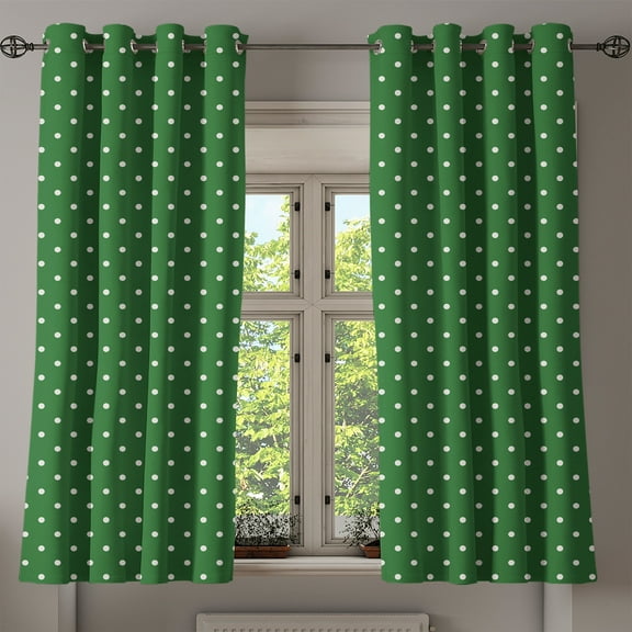 Ambesonne Christmas Grommet Curtain, Vintage Dots, 50" x 63", Green and White