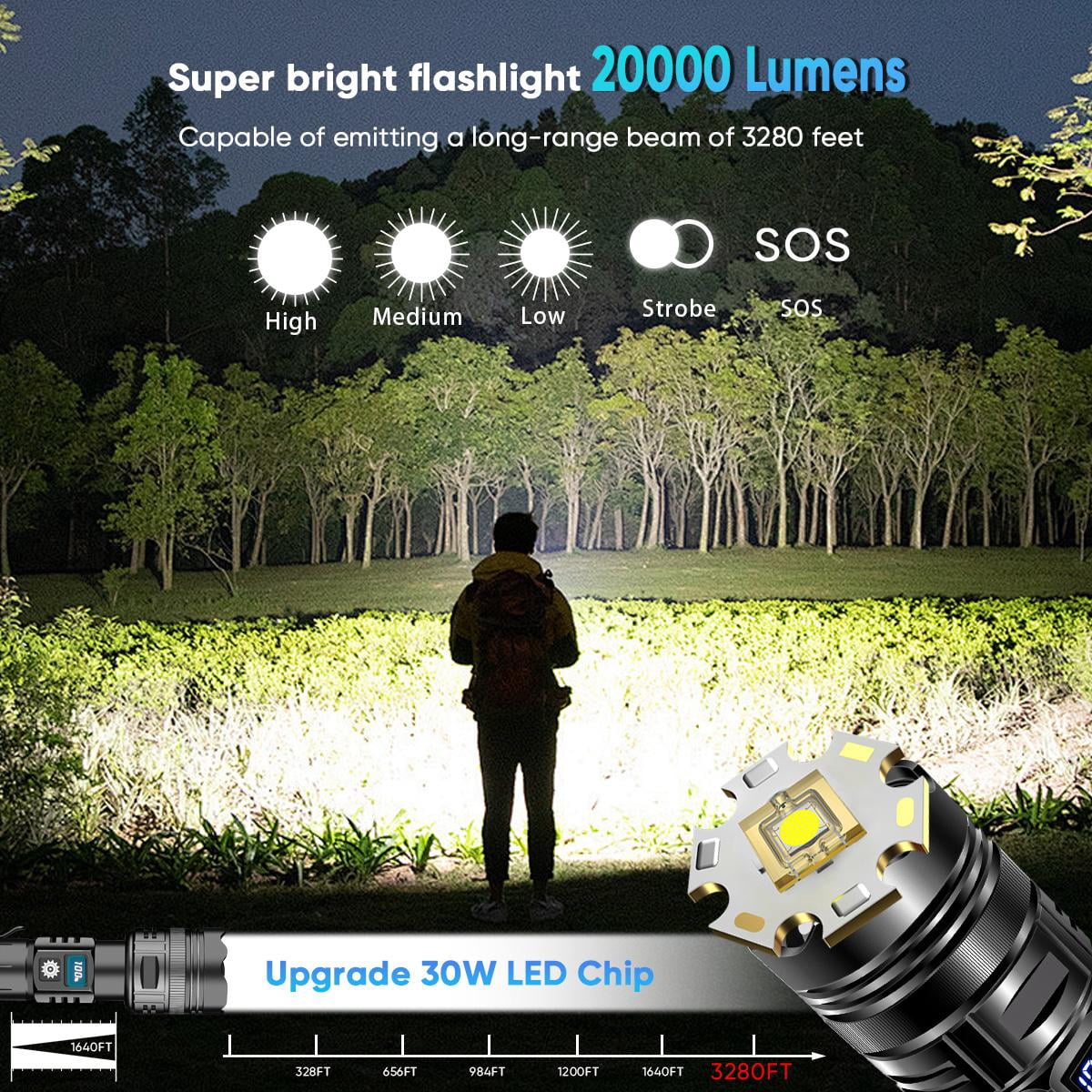Garberiel High Lumens USB Rechargeable LED Flashlight, Super Bright Tactical Torch Light With Power Display & 26650 Battery And Mini Keychain Working Light For Outdoor Camping/Hiking/Fishing