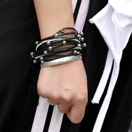 Black Hills Gold Bangles PU Leather Bracelet for Wrist PU Bracelet Cuff Bangle Multi-Layers Bracelets for Women Fashion Women Bracelet ()