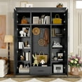 thumbnail image 3 of Miekor Furniture 85.2" H Hall Tree with Bench and 3 Hooks, Modern Entryway Storage Organizer Cabinet with 4 Doors, 1 Drawer and Adjustable Shelves for Hallway, Entryway, Living Room MK0964, 3 of 12