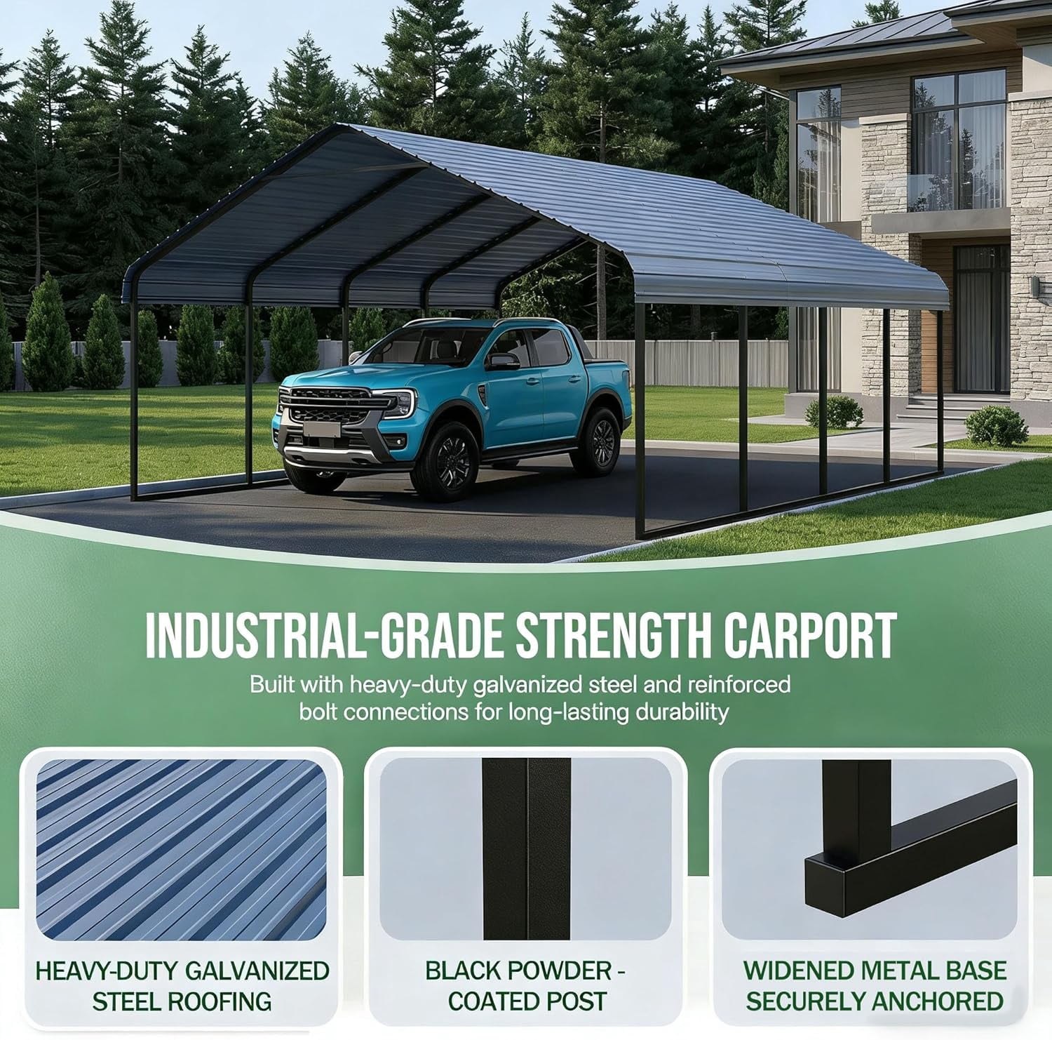 Heavy Duty 10x20 ft Metal Carport Kit - Aluminum & Steel Frame Lean-to Shelter for RV, Boat or 1 Cars, Outdoor Garage Canopy Cover