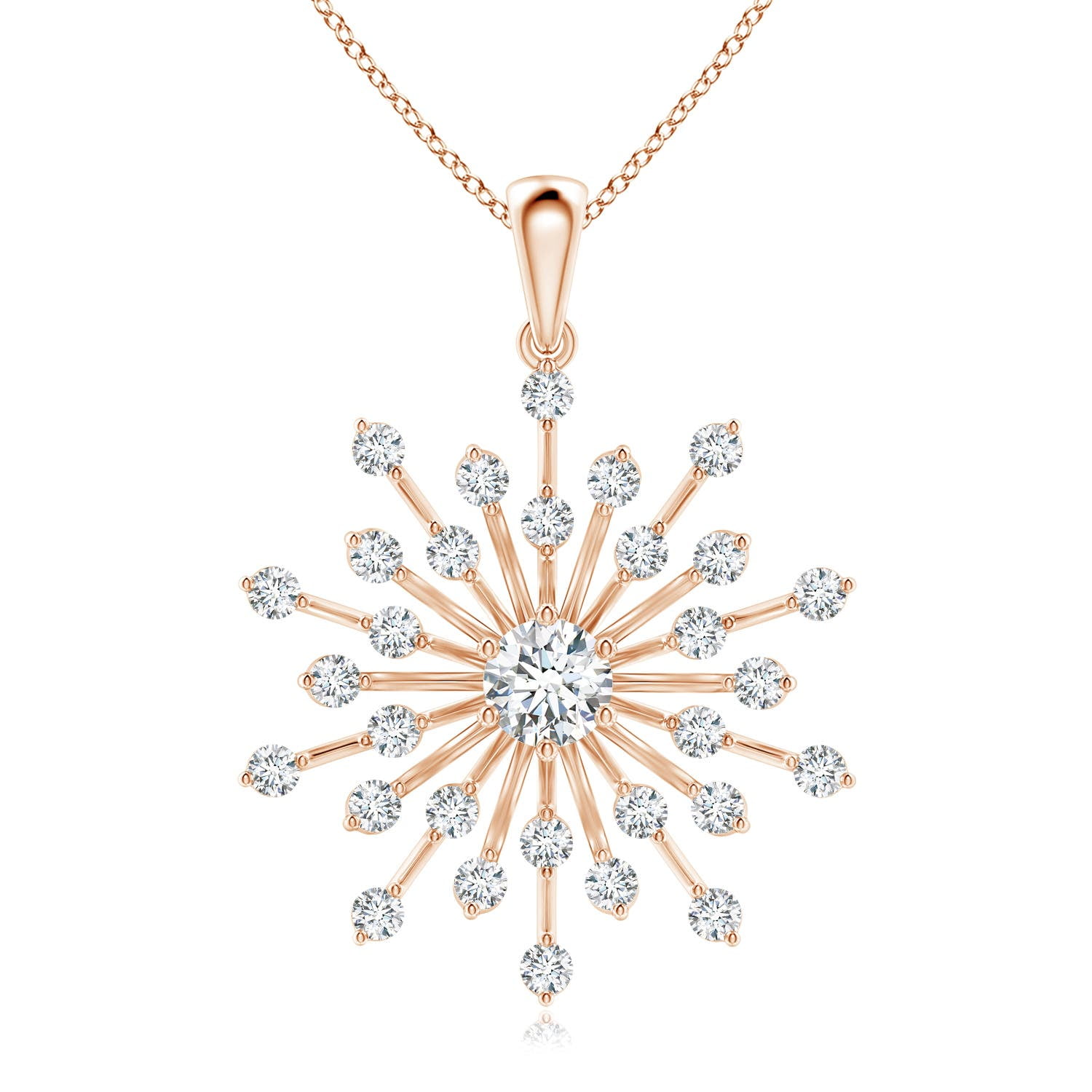 ANGARA Natural Prong-Set Diamond Sunburst Pendant in 14K Rose Gold for Women (Size-3.8mm| Color-G| Clarity-VS2) | April Birthstone, Anniversary, Jewelry Gift for Women | Natural Diamond Necklace
