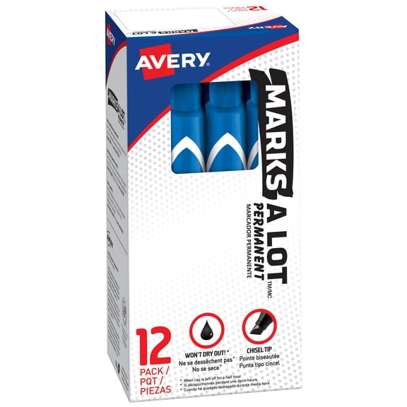 Avery Marks A Lot Permanent Markers, Large Desk-Style, 12 Blue (08886)