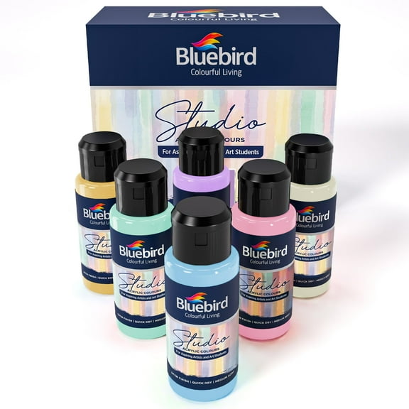 BLUEBIRD Studio Acrylic Paints, Pastel Colors, 6-Pack 3.4 Fl Oz each, Basic Acrylic Paint For Kids, Students & Beginner Artists