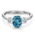 thumbnail image 3 of Gem Stone King 2.16 Ct Oval London Blue Topaz White Topaz 925 Sterling Silver Ring, 3 of 6