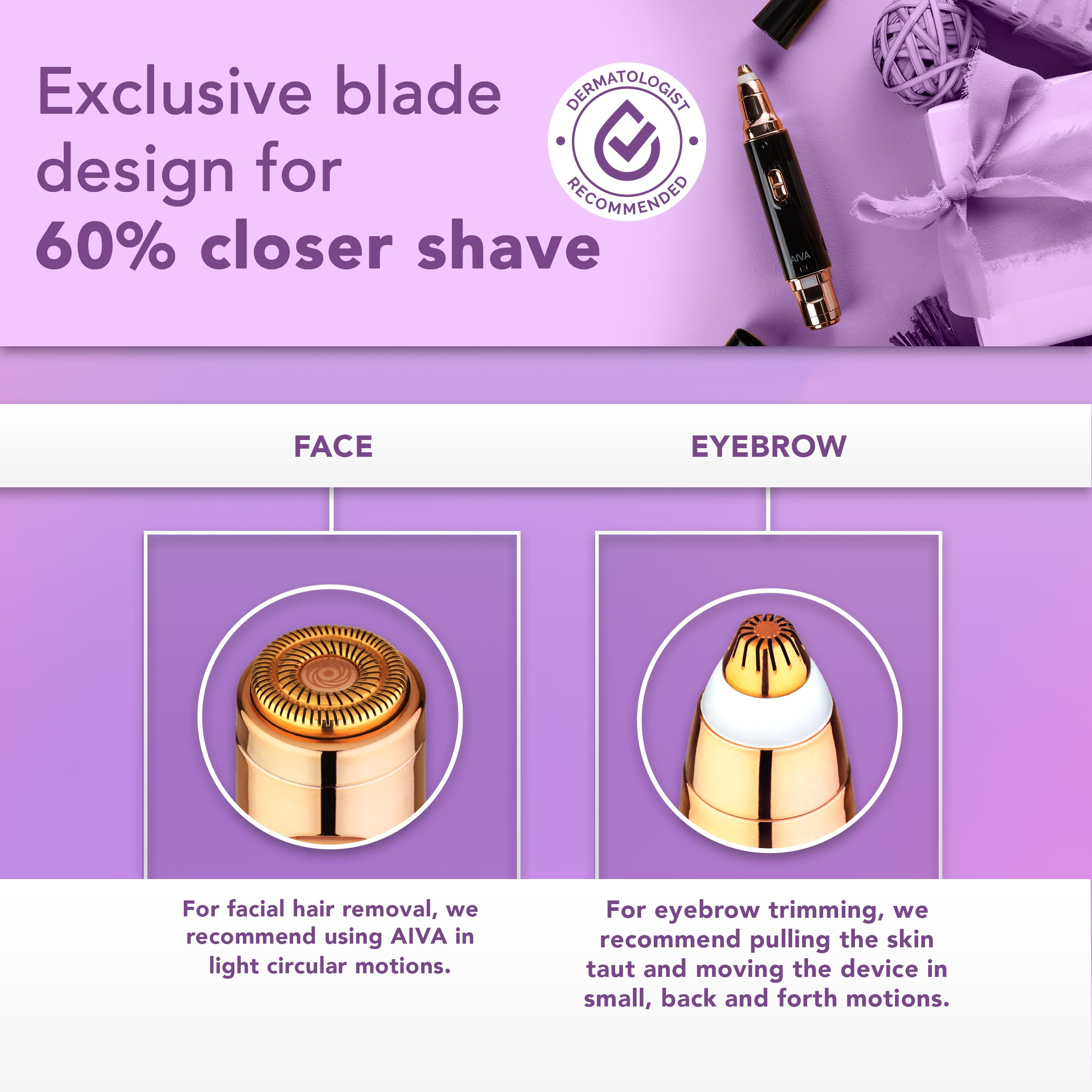 Spa Sciences - AIVA - The 2-in-1 Facial Hair Remover & Eyebrow Trimmer with Built-in LED Lights