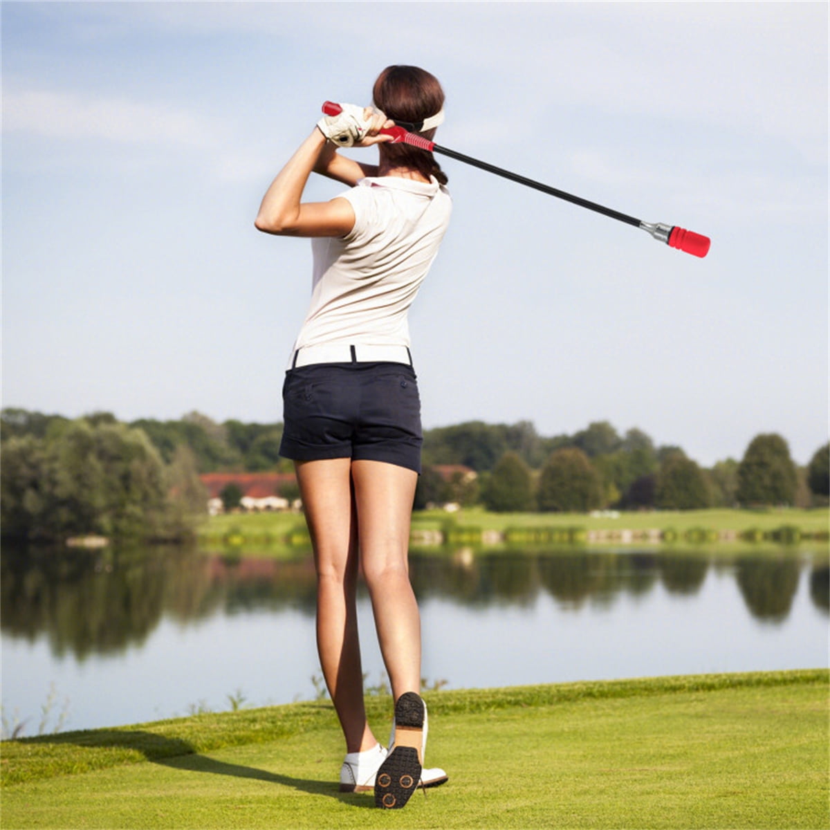 Red Portable Fiberglass Golf Swing Stick Sound Feedback Golf Warm-Up Tool for Beginners Pros Improve Grip Shot Accuracy