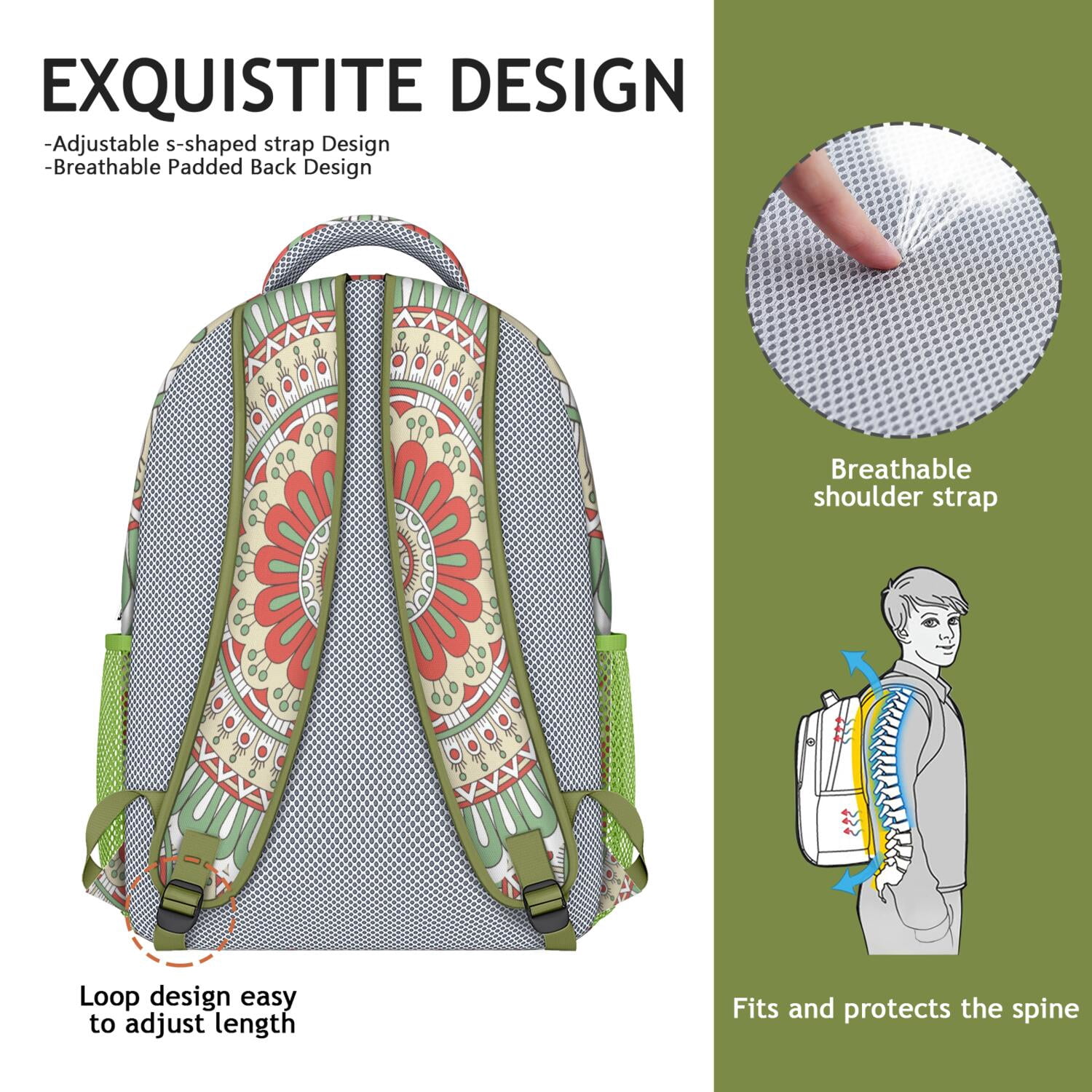 Folk Geometric Mandala Student Backpack - Stylish Waterproof School Bag for College Students