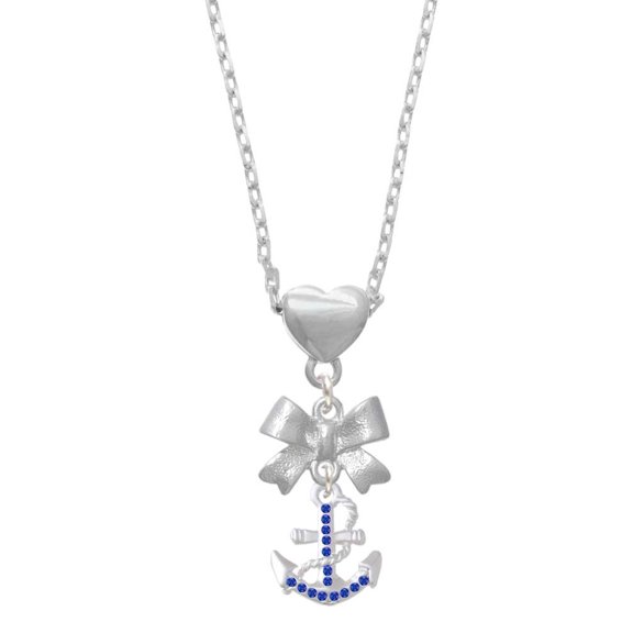 Delight Jewelry Silvertone Blue Crystal Anchor Silver tone Bow Heart Necklace