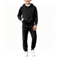 thumbnail image 4 of Gvtxlev Boys Tracksuits 2026 Long Sleeve Fleece Hoodies with Kangaroo Pocket Casual 2 Piece Jogger Set Solid Color Sizes 2-14 Years, 4 of 7