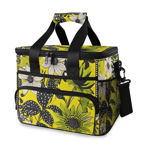 FORMRS Insulated Cooler Bag 24 Cans Capacity Soft Leakproof Lunch Box with Side Pockets, Yellow Flowers