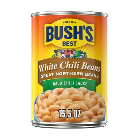 Bush's White Chili Beans, Canned Great Northern Beans in Mild Chili Sauce, 15.5 oz Can